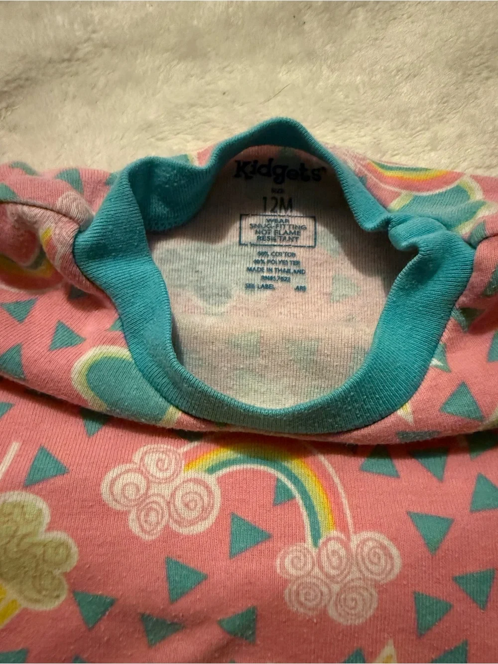 Kidgets Pink Rainbow Hearts & Smiley Pajama Set with Teal Trim